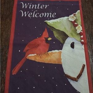 Winter Welcome Snowman and Cardinal Flag